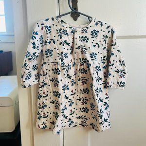 PETIT-BATEAU GIRLS' LONG-SLEEVED FLORAL TUBE KNIT DRESS